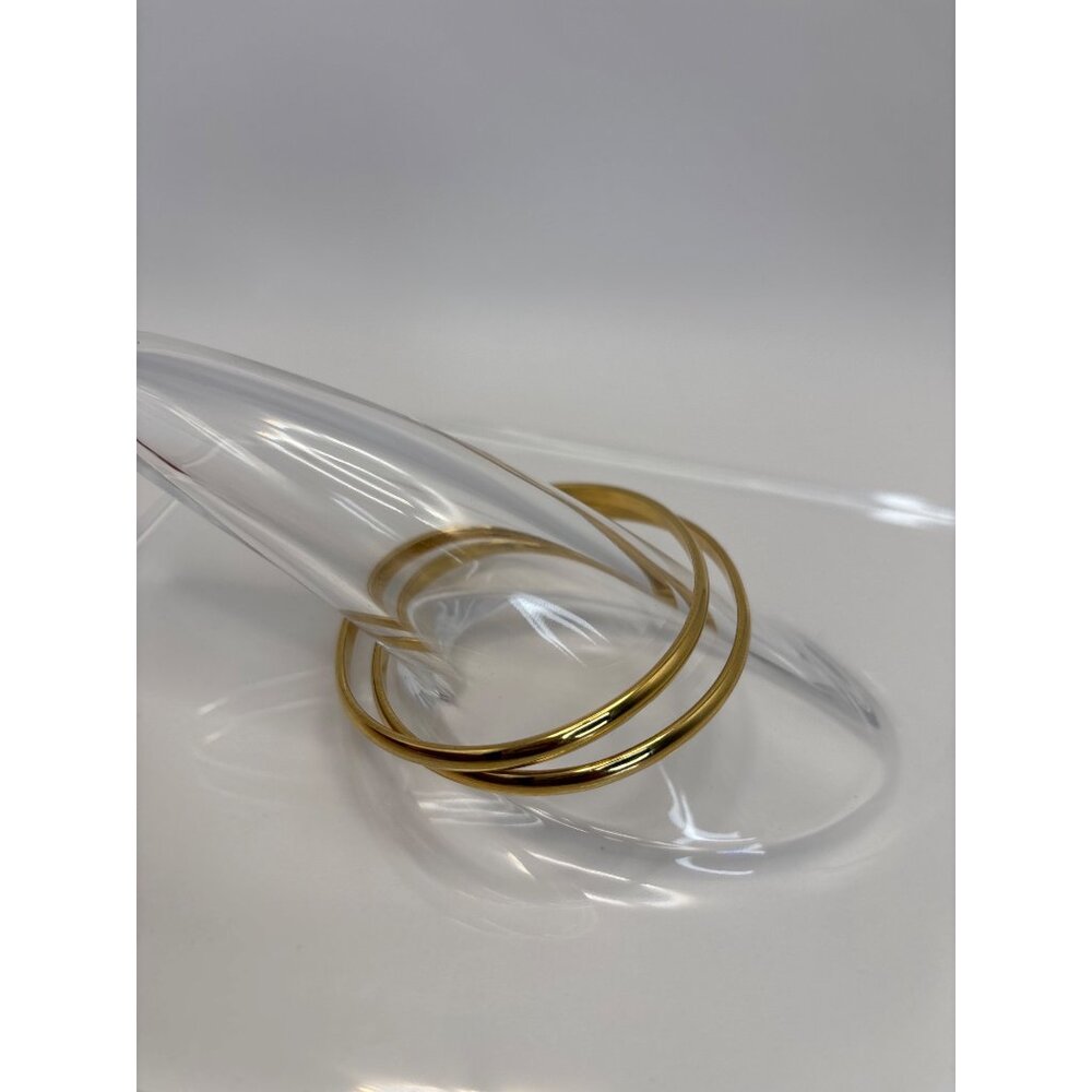 Vintage Gold Tone Oval Stackable 2 Two Thin Bangle Bracelets Minimalist 8" - Picture 3 of 5